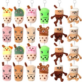 Sumind 24 Pcs 4.7 Inch Bubble Tea Keychain Plush Pillow Bubble Teacup Shaped Pillow Milk Stuffed Tea Plushies with Suction Cup Party Decor for Backpack Purse Teen Adult, 12 Style