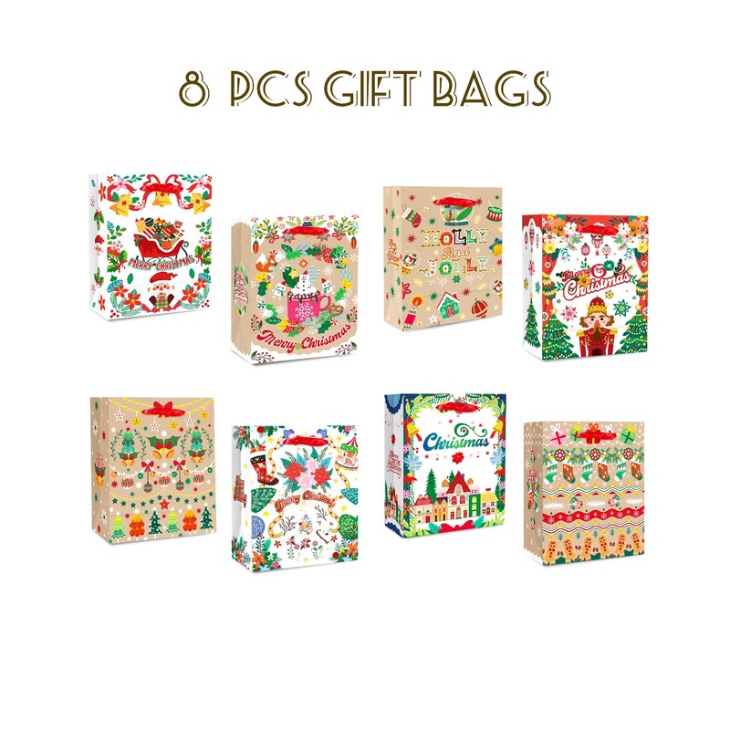 qiqee Christmas Gift Bags Set of 8 - White Bags