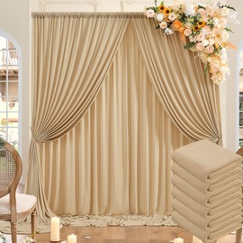 30ft x 10ft Wrinkle Free Beige Backdrop Curtains for Parties, 6 Panels 5x10ft Thick Polyester Photo Backdrop Drapes for Wedding Birthday Party Photography Background Stand