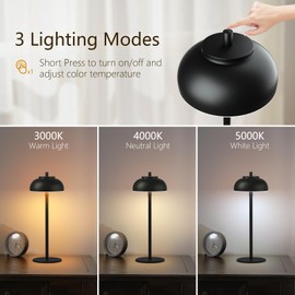 FenFud Cordless Table Lamps Rechargeable - 5000mAh Battery Operated Table Lamp, 3 Color Stepless Dimming Portable LED Table Light for Restaurant/Bedroom/Bars/Cafe/Outdoor/Camping(Black 2 Pack)