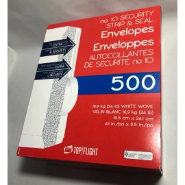 Top Flight 500 #10 Strip & Seal Security Letter White Business Envelopes Self Stick Tinted