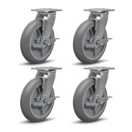 NINOSO Heavy Duty Caster Wheels, 8" x 2" Casters Set of 4 with Load 2800lbs Capacity, Plate Swivel Industrial Casters with Brake,Rubber Caster Wheels for Cart Hotel(4 Brake)