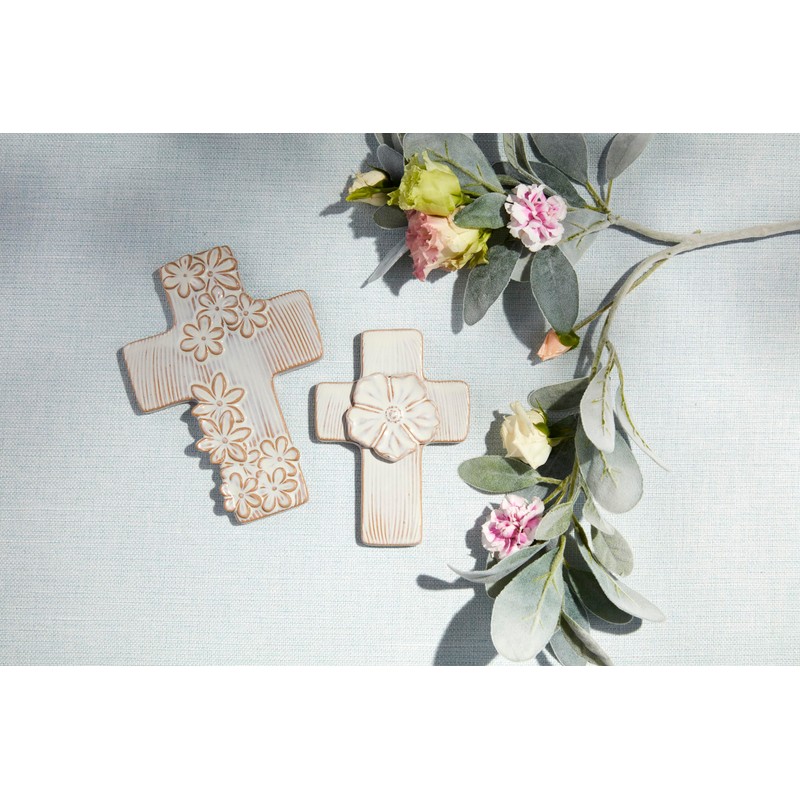 Mud Pie Sm Ceramic Flower Cross; 5 1/2" X 3