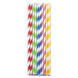 Norpro Paper Drinking Straws (100 Pack), 100% Biodegradable-Assorted Colors, Stripes