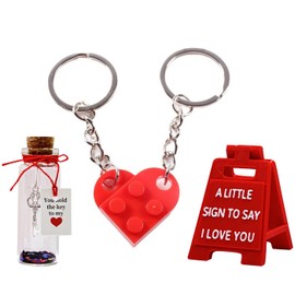 JOAWSOME Heart Keychain Set for Couples With Mini Sign Valentine's Decoration Gift Bottle