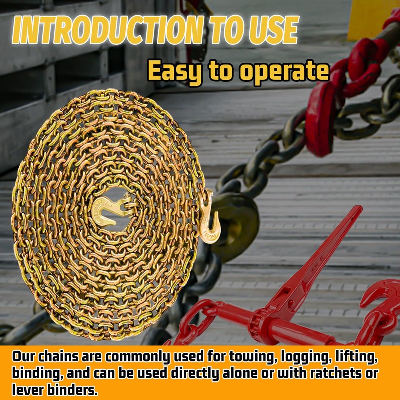 SENKEYFE 1/4" Tow Chain|G80 Log Chain with G70 Clevis Grab
