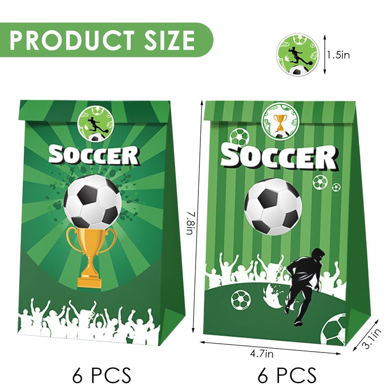 12-Piece Football Party Paper Bag with 2 Football Stickers, Football