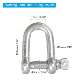 PATIKIL Screw Pin Shackle M5 3/16" 353lbs, 4 Pack 316 Stainless Steel D Ring Shackle for Chains Wire Rope Outdoor, Silver