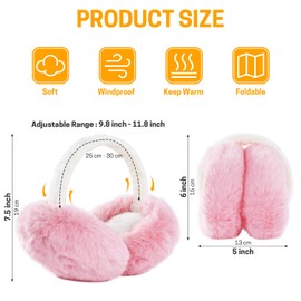 GNEGNI LIFE Foldable Ear Muffs Women, Fluffy Winter Ear Warm Faux Fur Ear Cover Unisex for Men Women Skating Birdwatching Skiing Outdoor Light Pink