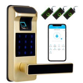 Harfo Smart Door Lock, Heavy Duty 5 in 1 Keyless Entry Door Lock, Full App Control Digital Keypad Lock, Reversible Handle with Fingerprints and Passcodes for Family/Office/Apartment (Gold)