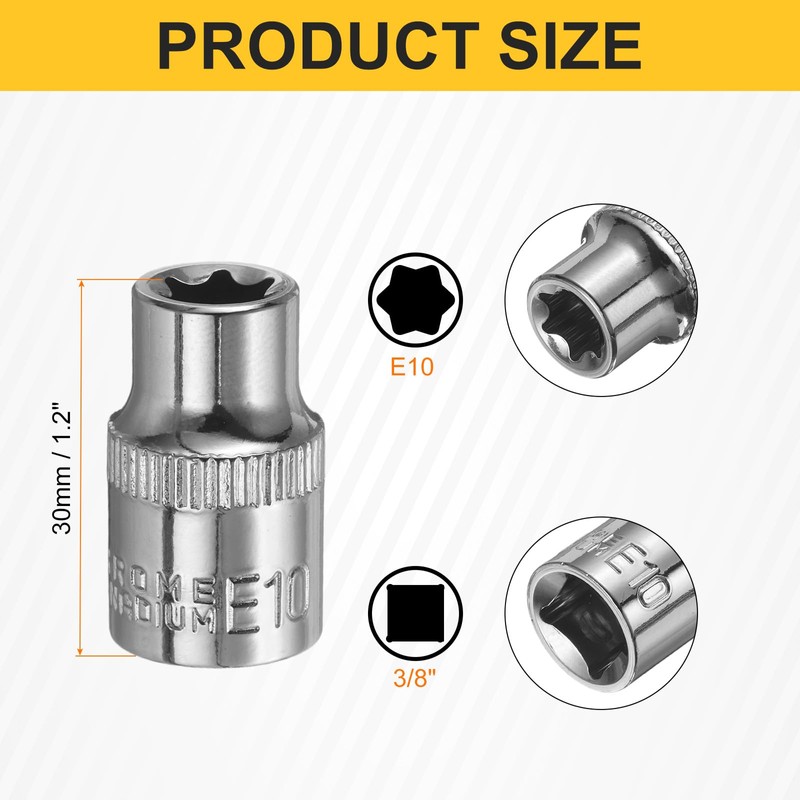 HARFINGTON 2pcs E-Torx Socket 3/8" Drive E10 External Torx Deep