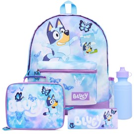 Bluey Backpack Set 4 Pcs Water Bottle Pencil Case School Bag Swim or Lunch Bag Nursery School Supplies Travel Rucksack Set Butterfly