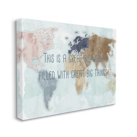 Stupell Industries This is a Big World Phrase Map of Continents, Design by Ziwei Li Canvas Wall Art, 24x30, Blue