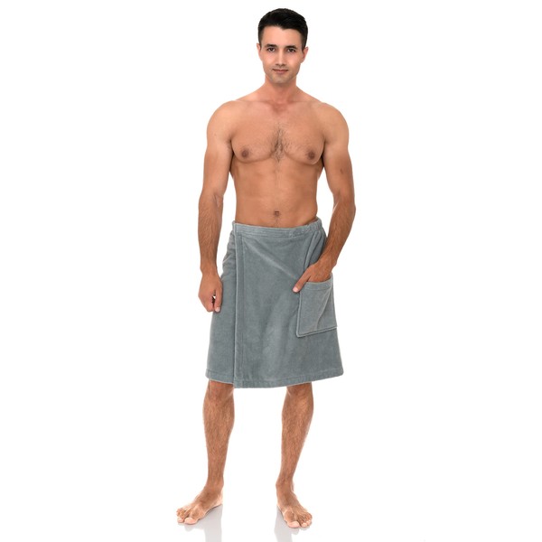 TowelSelections Men’s Wrap Adjustable Cotton Velour Shower Bathrobe Wrap Gym Body Cover Up Robe Medium/Large Quarry