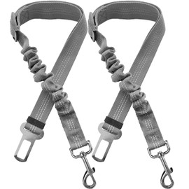 Dog Car Harnesses，2pcs Dog Seat Belts with Harness Clip for Cars for Pet Dogs Safety Harness Travel Accessories(Grey)