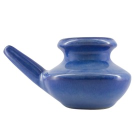 Ceramic Neti Pot with 5 Sachets of Neti Salt, Natural Treatment for Sinus - 250 ml Capacity (Blue)