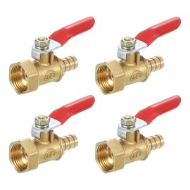 uxcell 4Pcs Brass Water Mini Ball Valve Shut Off Switch, G3/8" Female x 5/16" Hose Barb, 180 Degree Operation Handle, Brass Valve