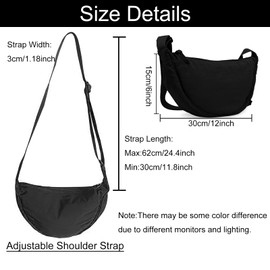 Crescent Bag for Women Men Small Nylon Crossbody Lightweight Shoulder Purse Travel Waist Bag (Black)