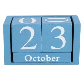 Wood Calendar - Vintage Wooden Calendar Desktop Wood Block Month Date Display Home Office Decoration (Color : Blue)