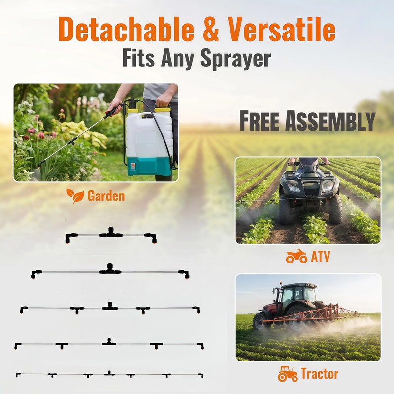 7.5‘’ ATV Sprayer Boom with 6 Nozzles, Stainless Steel Detachable