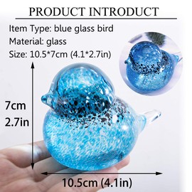 HDCRYSTALGIFTS Handmade Bird Figurines Blown Glass Art Blue Birds Animal Sculpture Status Home Decor Crystal Paperweight