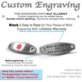 My Identity Doctor - Pre-Engraved, Customized Women’s Nut Allergy Alert Bracelet - Mini Steel Beads - Wallet Card Included - Pink