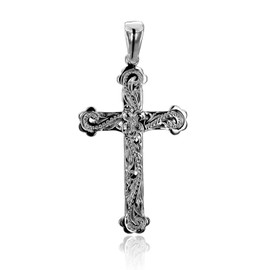 Leilani Hawaiian Jewelry Cross Plumeria & Scroll Engraved Pendant Necklace, Silver 925