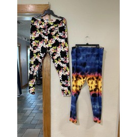 LuLaRoe 2 Pr TC2 LuLaRoe Tall & Curvy 2 Leggings Beautiful Flowers Floral Print on Black