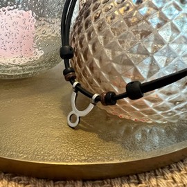 Hana Lima 1 of 12 Zodiac Signs on Adjustable Horoscope Leather Necklace, Surfer Chain, Pewter