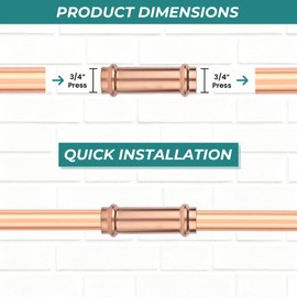 Niikappu 5 Pack Copper Press Extended Coupling Fittings, No Stop, 3/4" x 3/4" Copper Fitting, LF Press Fitting for Tight Spaces & DIY Plumbing