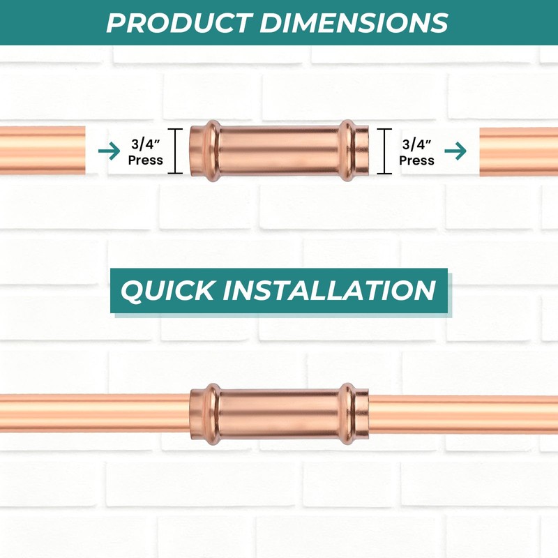 Niikappu 5 Pack Copper Press Extended Coupling Fittings, No Stop,