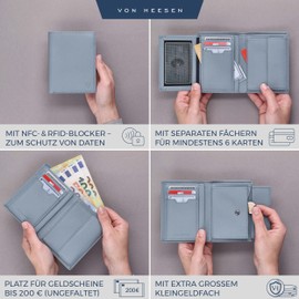 VON HEESEN Men's Leather Wallet with RFID Protection - Genuine Leather Wallet for Men - Women's Wallet, lightblue, portrait large (trifold)