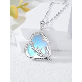 Dorunmo Hammerhead Shark Necklace 925 Sterling Silve Hammerhead Shark Heart Moonstone Pendant Necklace Ocean Waterweeds Jewelry Gifts for Women