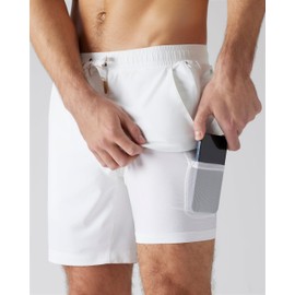 Rhone 7" Pursuit Short - Mens Lined Workout Short, Lightweight, All-Way Stretch Gym Short with Medium Compression Liner (Bright White, Small)