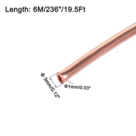 sourcing map Refrigeration Tubing 3mm OD x 2mm ID x 19.5Ft Length Copper Tubing Coil