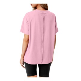 Lepunuo Oversized T Shirts for Women Summer Tops 2024 Trendy Cotton Casual Loose Fit Short Sleeve Side Slit Tee Shirts Pink