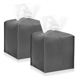 ASTIMESA 2 Pack Leather Tissue Box Cover, Square Tissue Holder with Bottom Belt, Modern Tissue Case Cube Dispenser for Decor Bathroom Home Car Office Desk (Black)