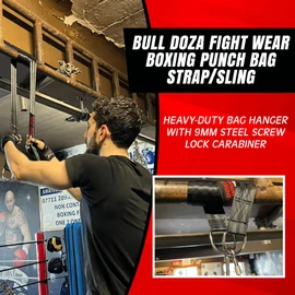 BULL DOZA FIGHT WEAR Boxing Punch Bag Strap/Sling – Heavy Duty Bag Hanger with 9mm Steel Screw Lock Carabiner - 500lbs Bag Holding Capacity Strap Mount Black 3 Sizes