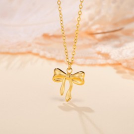 kkjoy Cute Small Tiny Bow Necklace Stainless Steel Gold Plated Dainty Ribbon Bow Tie Pendant Necklace Butterfly Bowknot Jewelry for Women Charming Ladies (Style 6)