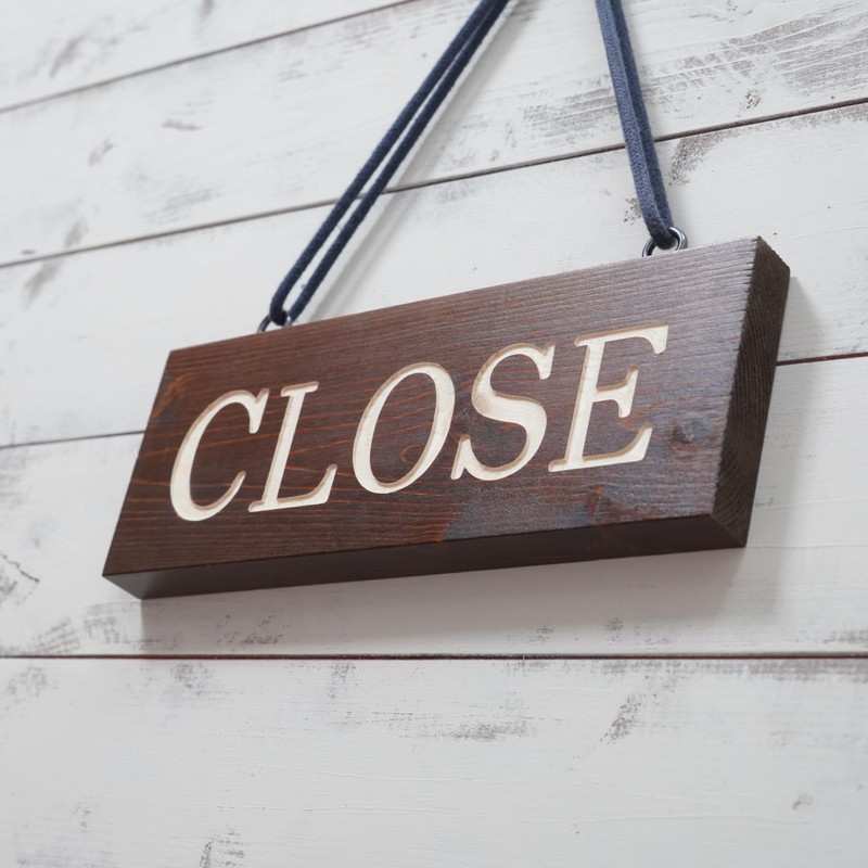 Open Wooden Sign (Width 9.4 inches (24 cm) Brown) Front