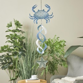 Deco 79 Metal Sea Horse Swirl Wind Spinner Windchime with Starfish Accent, 10" x 5" x 38", Blue
