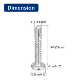 sourcing map #12-1-1/4" Self Drilling Screws, 60pcs 410 Stainless Steel Phillips Pan Head Self Tapping Screws for Wood Plastic