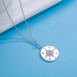 BlingGem Necklace for Women 925 Sterling Silver North Star Pendant Compass Locket Necklace Engraved Direction Cubic Zirconia Birthday Anniversary Jewellery Gift for Women, Sterling Silver, Cubic