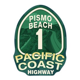 Die Cut Sticker Pismo Beach, California, Pacific Coast Highway 1, Contour Vinyl Sticker 3 to 6 inches, (Waterproof Decal for Cars, Water Bottles, Laptops, Coolers), Large