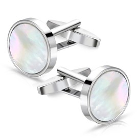 Ouligay Mother of Pearl Cuff Links Silver Mens Cufflinks For Men Groom Classic Shirt CuffLinks for Men Wedding Cuff Links for Father Husband Boyfriend