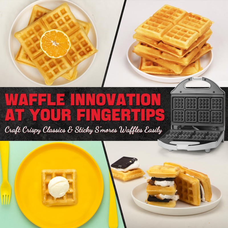 SugarWhisk Square Waffle Maker, 2 x 4" Mini Classic Waffles