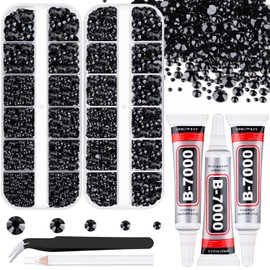 TINKRSTUFF Resin Rhinestones for Crafting with B7000 Jewelry Glue, 2 Boxes Black FlatBack Crystals with 3Pcs 10ml Glue for Bedazzling Crafts DIY Nail Art Makeup，Non Hotfix Gems for Clothing Shoes
