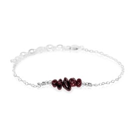 Garnet Chip Bead Bar Bracelet in Sterling Silver