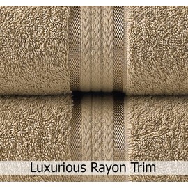 COTTON CRAFT Ultra Soft 6 Piece Towel Set Linen, Luxurious 100% Ringspun Cotton, Heavy Weight & Absorbent, Rayon Trim - 2 Oversized Large Bath Towels 30x54, 2 Hand Towels 16x28, 2 Wash Cloths 12x12