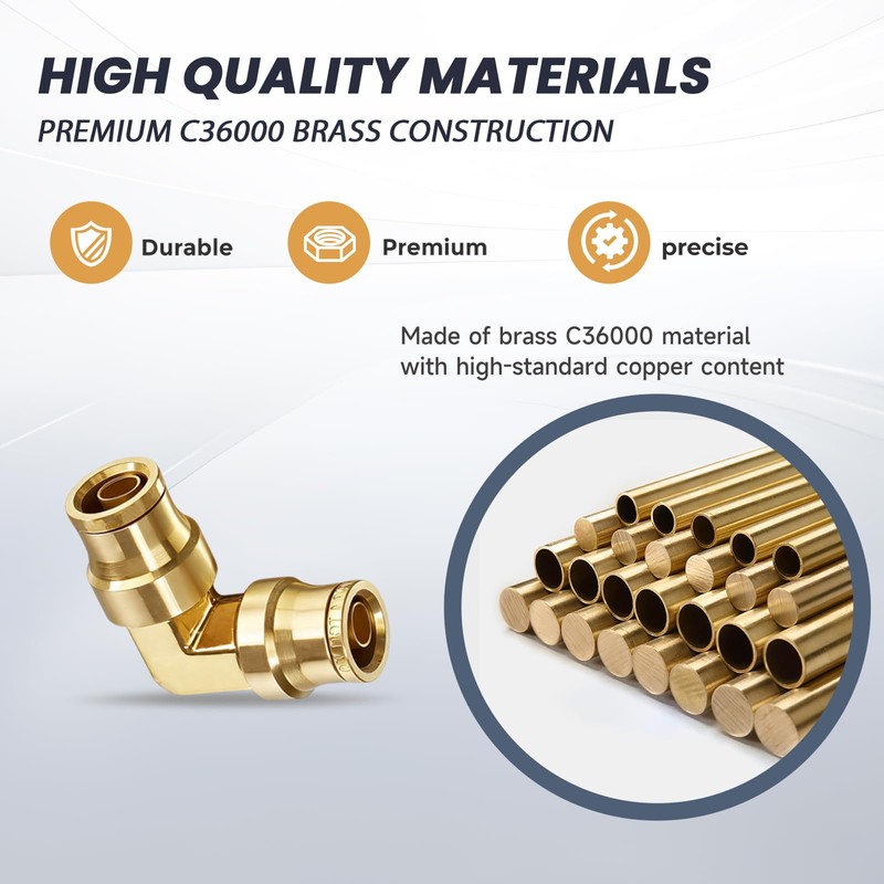5PCS 90° Union Elbow Push-to-Connect Fittings – Brass C36000 Air